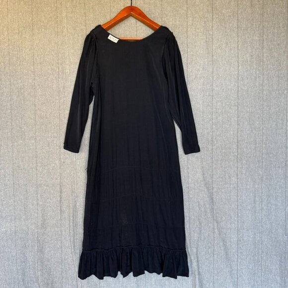 Vintage Anna Bella Designs Black Rayon Long Puff Sleeve Ruffle Hem Maxi Dress - Picture 9 of 11